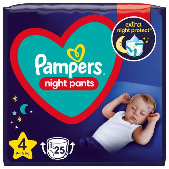 PAMPERS Night 4 (9-15 kg) sauskelnės-kelnaitės, 25 vnt.