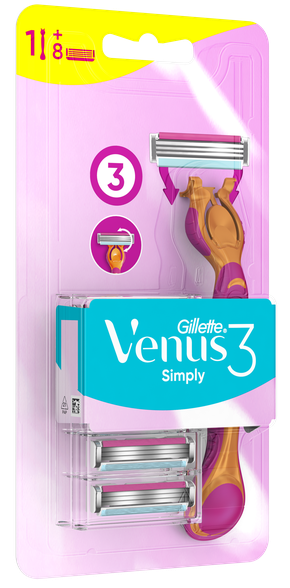 GILLETTE Venus 3 Simply 8 papildomos galvutės +  skustuvas, 1 vnt.