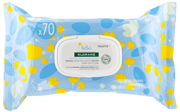 KLORANE Bebe Gentle Cleansing drėgnos servetėlės, 70 vnt.