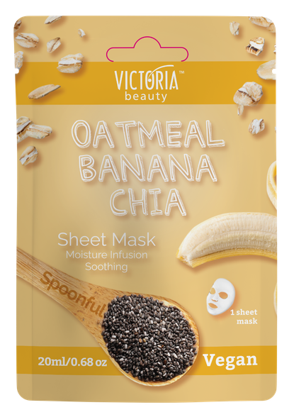 VICTORIA BEAUTY Spoonful Oatmeal, Banana, Chia lakštinė veido kaukė, 1 vnt.