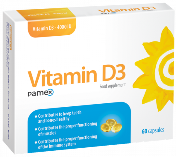 VITAMIN D3 Pamex 4000 IU kapsulės, 60 vnt.