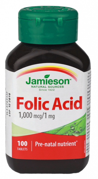 JAMIESON Folic Acid 1 mg tabletės, 100 vnt.