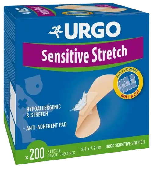 URGO  Sensitive Strech elastinis tvarstis, 200 vnt.