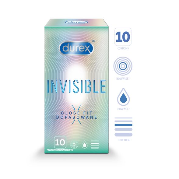 DUREX Invisible Close Fit prezervatyvai, 10 vnt.