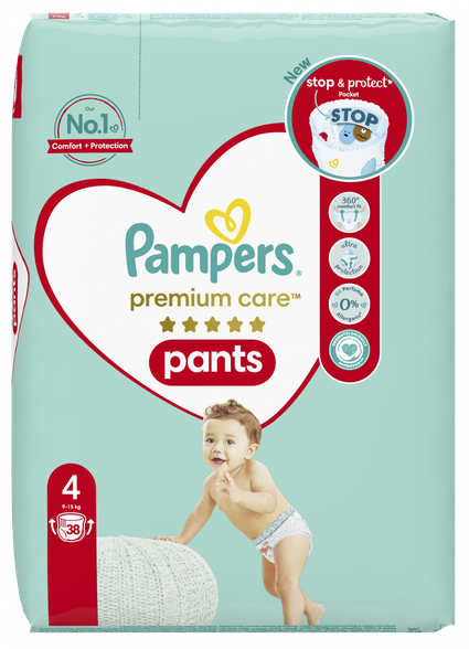 PAMPERS Premium Care 4 (9-15 kg) sauskelnės-kelnaitės, 38 vnt.