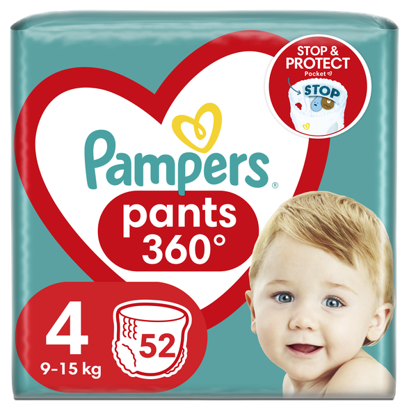 PAMPERS Pants-4 (9-15 kg) sauskelnės-kelnaitės, 52 vnt.