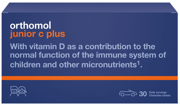 ORTHOMOL Junior C Plus with orange flavor kramtomosios tabletės, 30 vnt.