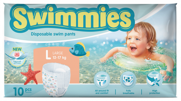 MOLTEX Swimmies L (12-17kg) sauskelnės-kelnaitės, 10 vnt.