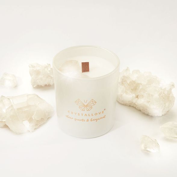 CRYSTALLOVE Clear Quartz & Bergamot Candle kvepianti žvakė, 1 vnt.