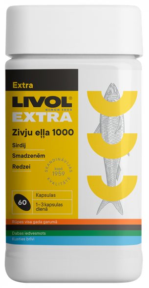 LIVOL  Extra FishOil 1000mg kapsulės, 60 vnt.