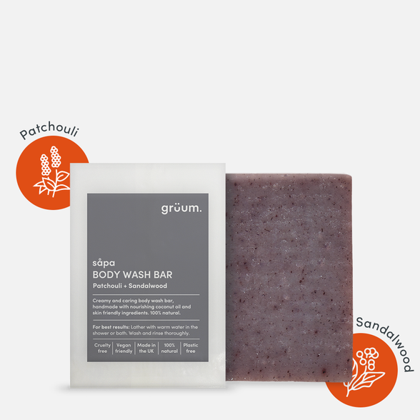 GRUUM Sapa Zero Plastic - Patchouli & Sandalwood muilas, 95 g