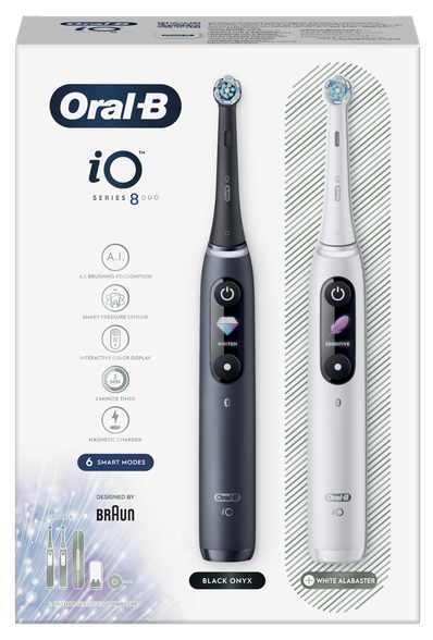 ORAL-B iO8 Duo Black + White elektrinis dantų šepetėlis, 2 vnt.