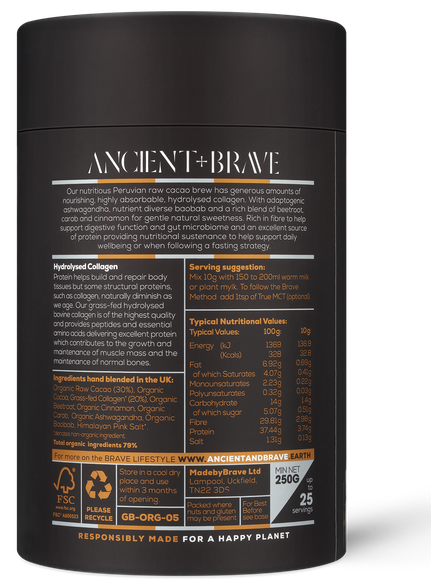 ANCIENT+BRAVE Cacao Ritual Cacao + Collagen milteliai, 250 g