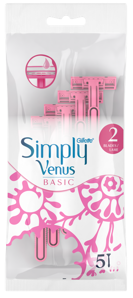 GILLETTE Venus Simply Basic 2 vienkartiniai skustuvai, 5 vnt.