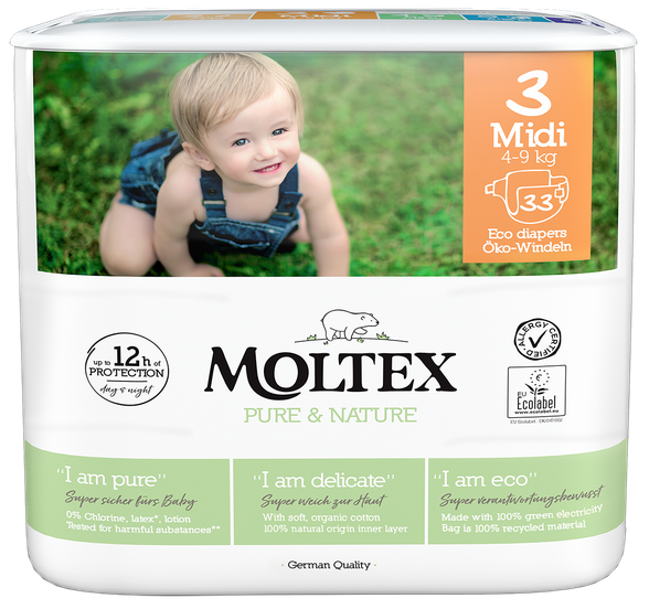 MOLTEX Pure & Nature 3 Midi sauskelnės, 33 vnt.