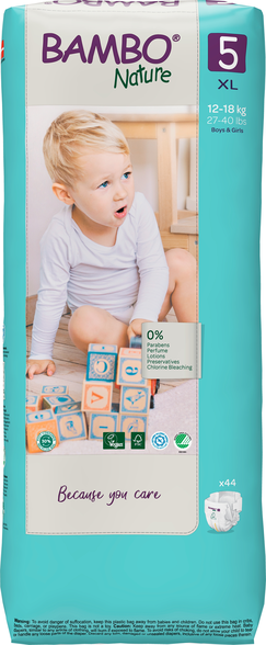 BAMBO Nature Tall XL-5 (12-18 kg) sauskelnės, 44 vnt.