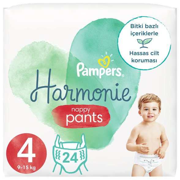 PAMPERS Harmonie Nappy Pants 4 (9-15 kg) sauskelnės-kelnaitės, 24 vnt.