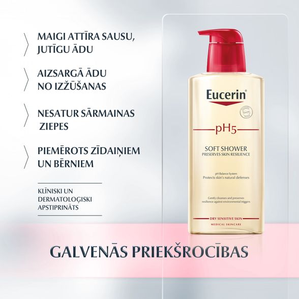 EUCERIN pH5 sausai, jautriai odai švelnus  dušo gelis, 400 ml