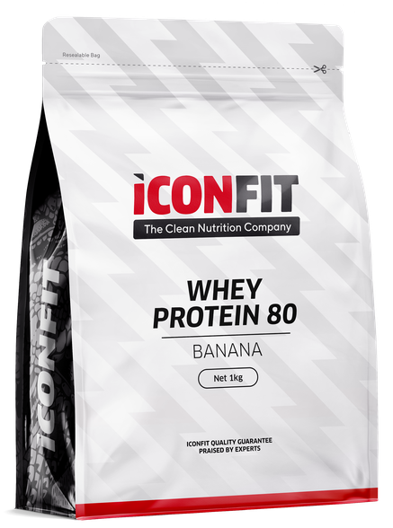 ICONFIT Whey Protein 80 - Banana milteliai, 1000 g