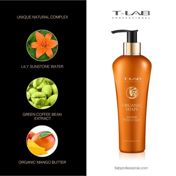 T-LAB Organic Shape Duo Mask plaukų kaukė, 300 ml