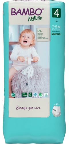 BAMBO NATURE Nature Tall (7-12 kg)  Dydis 4 sauskelnės-kelnaitės, 40 vnt.