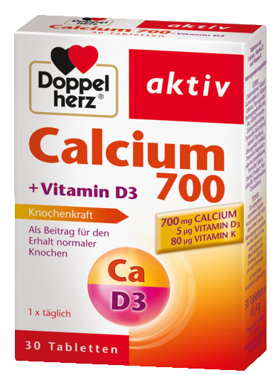 DOPPELHERZ Calcium 700 + Vitamin D3 tabletės, 30 vnt.