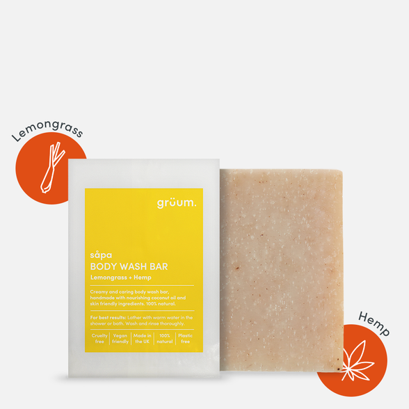 GRUUM Sapa Zero Plastic - Lemongrass & Hemp muilas, 95 g