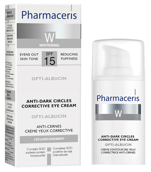 PHARMACERIS W Opti-Albucin SPF 15 paakių kremas nuo tamsių ratilų ir pigmentacijos, 15 ml