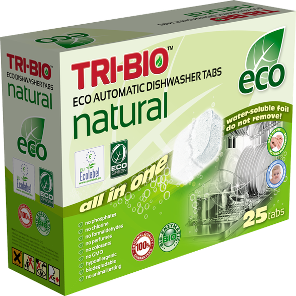 TRI-BIO Natural Eco indų plovimo tabletės indaplovėms, 25 vnt.