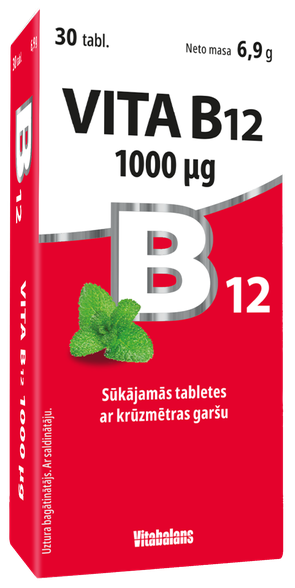 VITABALANS Vita B12 1000 µg čiulpiamosios pastilės, 30 vnt.