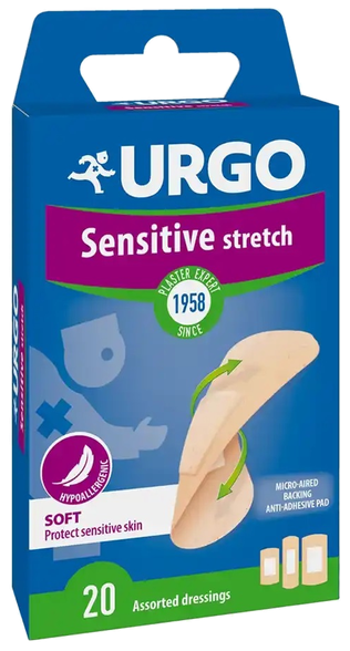 URGO  Sensitive Stretch elastinis tvarstis, 20 vnt.