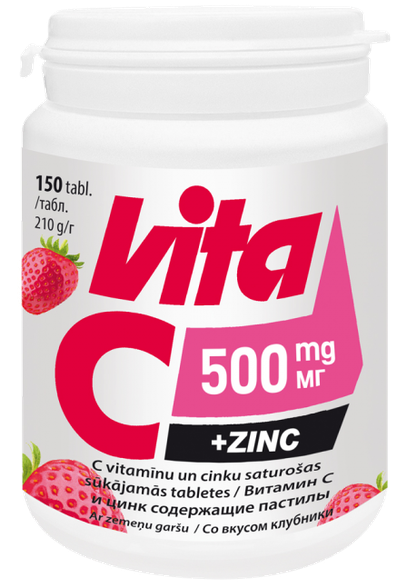 VITABALANS Vita C 500 mg + Zinc čiulpiamosios pastilės, 150 vnt.