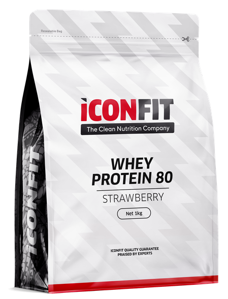 ICONFIT Whey Protein 80 - Strawberry milteliai, 1000 g