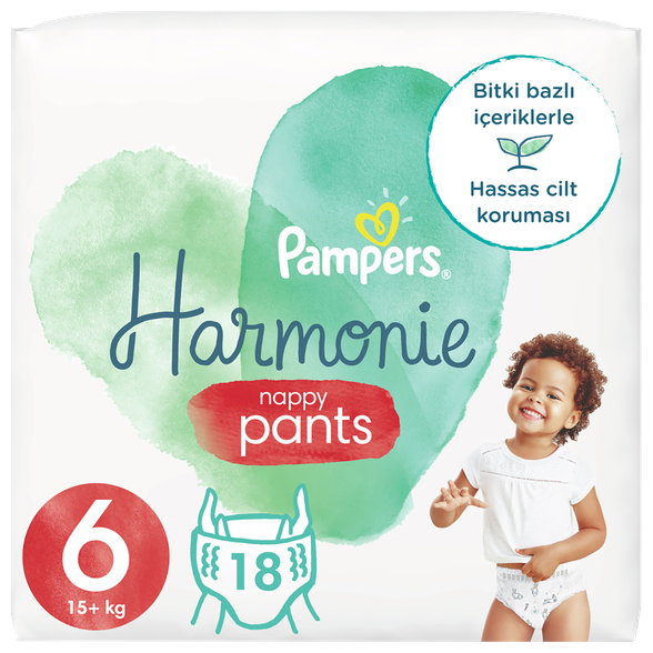 PAMPERS Harmonie Nappy Pants 6 (15+ kg) sauskelnės-kelnaitės, 18 vnt.