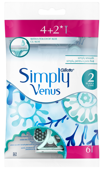 GILLETTE Simply Venus 2 vienkartiniai skustuvai, 6 vnt.