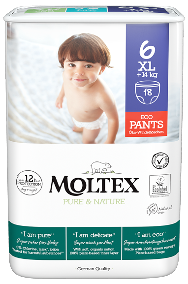 MOLTEX Pure & Nature 6 XL sauskelnės-kelnaitės, 18 vnt.