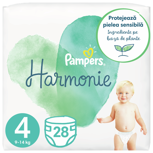 PAMPERS Harmonie 4 (9-14 kg) sauskelnės, 28 vnt.