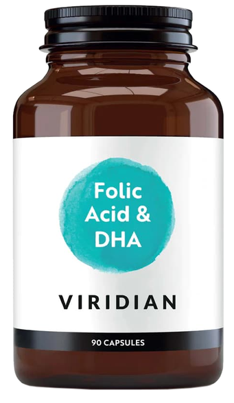 VIRIDIAN Folic Acid & DHA kapsulės, 90 vnt.